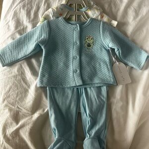 Baby Blue Quilted Jacket & Footed Pant Set - Frog Embroidery